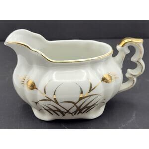 Vintage Lefton China Creamer Wheat Motif Gold Trim 5x3.25"
